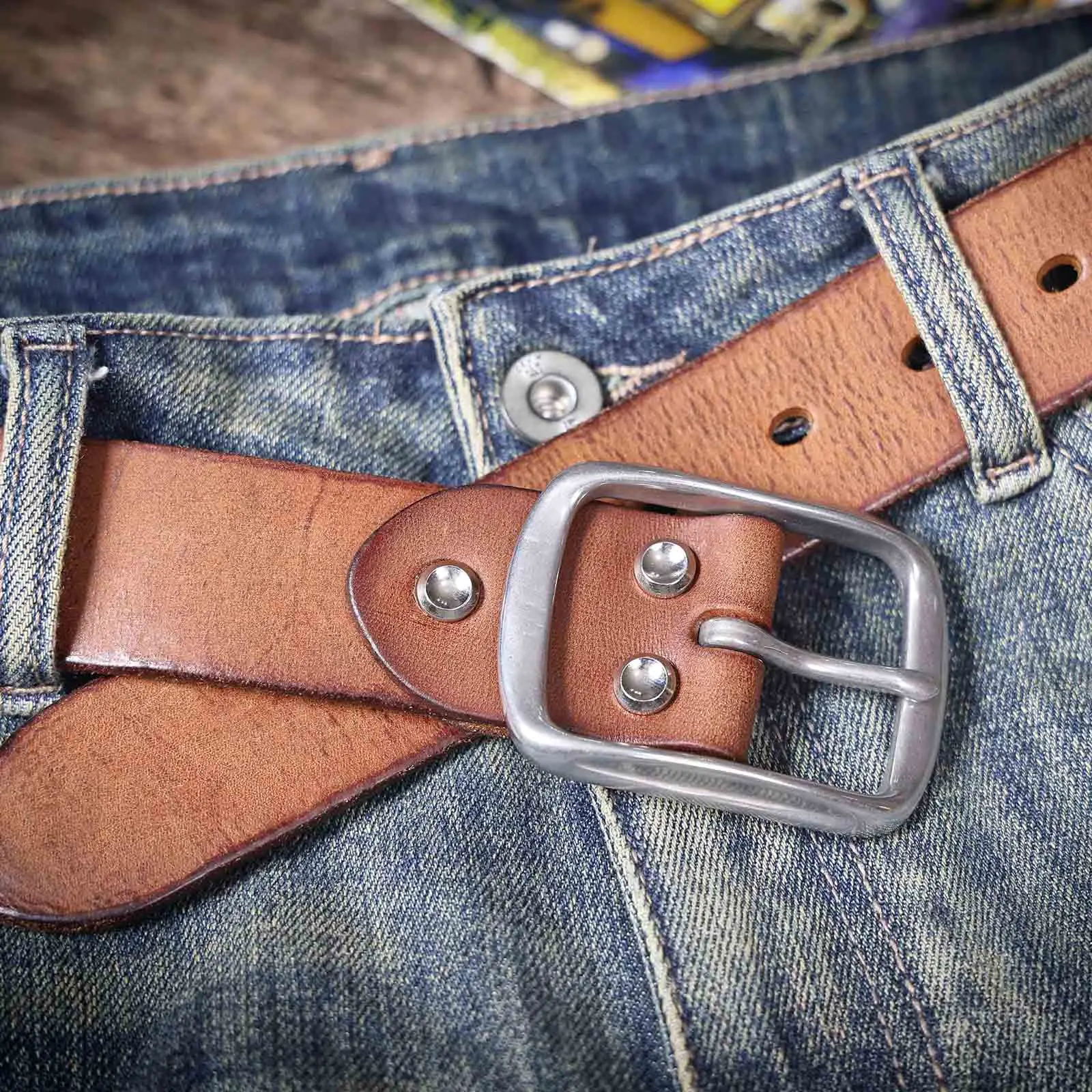 Vintage Echt leder Herren Rindsleder Gürtel Edelstahl Schnalle italienisches verdicktes Leder mit Geschenk box, ideale Wahl für Geschenk – Detail 24