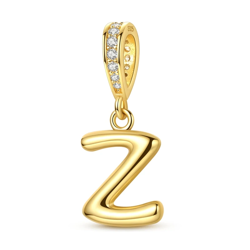 

925 Sterling Silver Golden Letter Z Charms Fit Original 925 Bracelet Making Gift for Woman Jewelry Diy Fashion Pendant