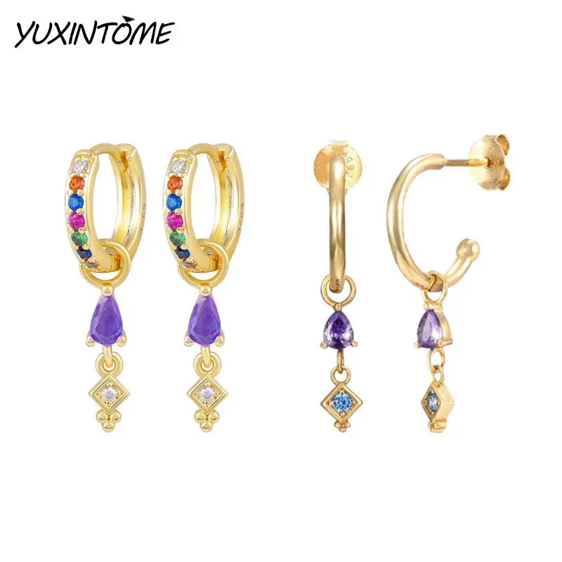 

925 Sterling Silver Needle Small Fresh Fashion Drop Square Multi Colored Zircon Earrings Women's Party Earrings Jewelry Gifts