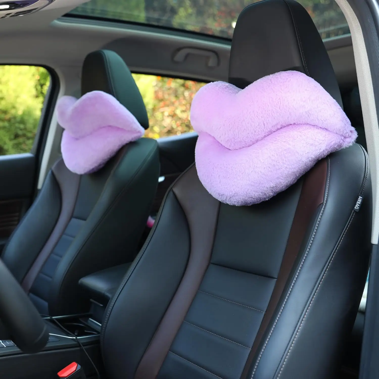 

2 Pack Lip Shaped Car Headrest Pillow, Soft Comfort for Driving Travel Office Home Decor in Lavender