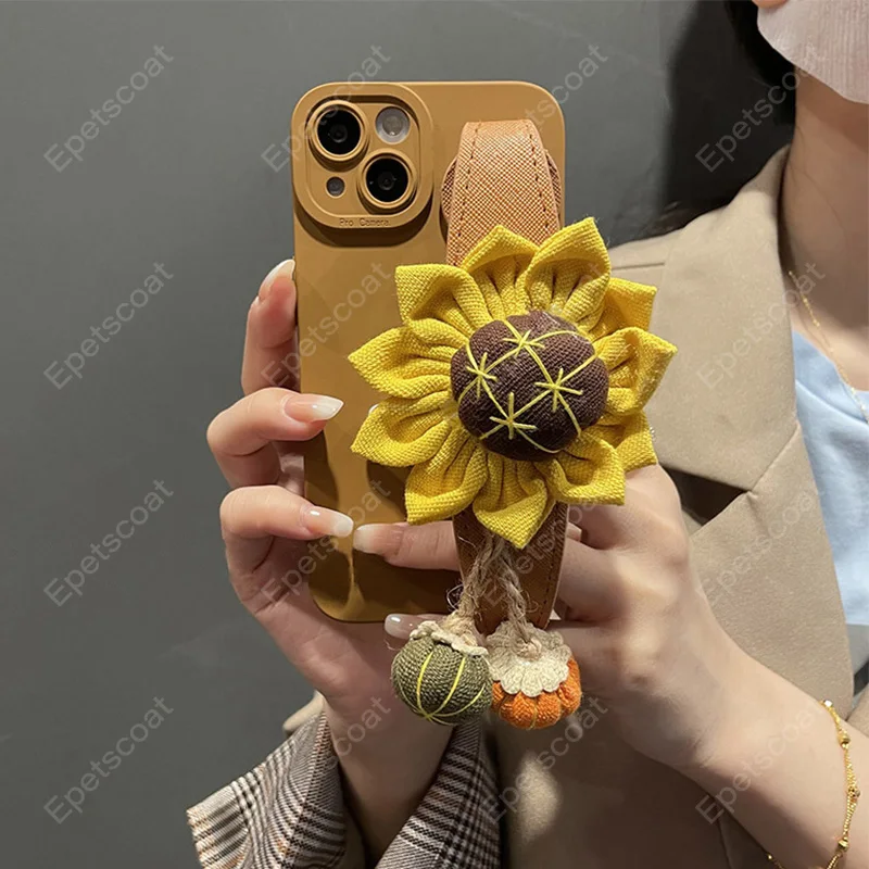 Plush sunflower crossbody lanyard wristband phone case for iPhone 16promax 15plus 14 13mini 12 11 Pro wholesale 136