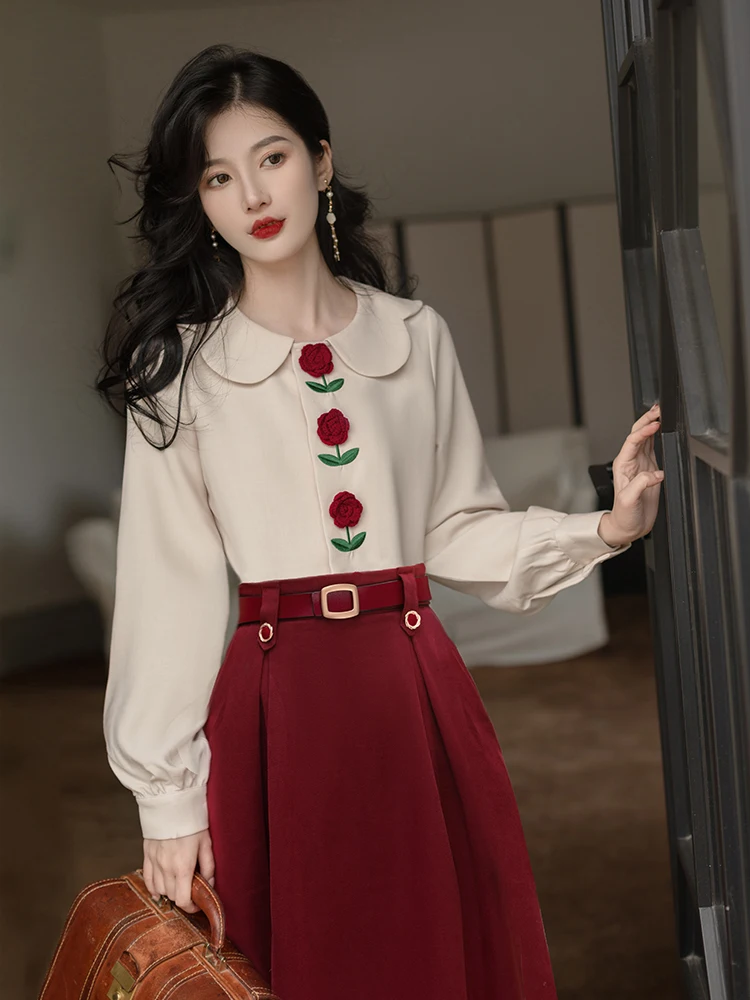 

Retro Sle Faion Set Ele Lady's Dr Wealthy Miss Two-Piece Suit Autumn Collection Polyester Fabric for Young Women