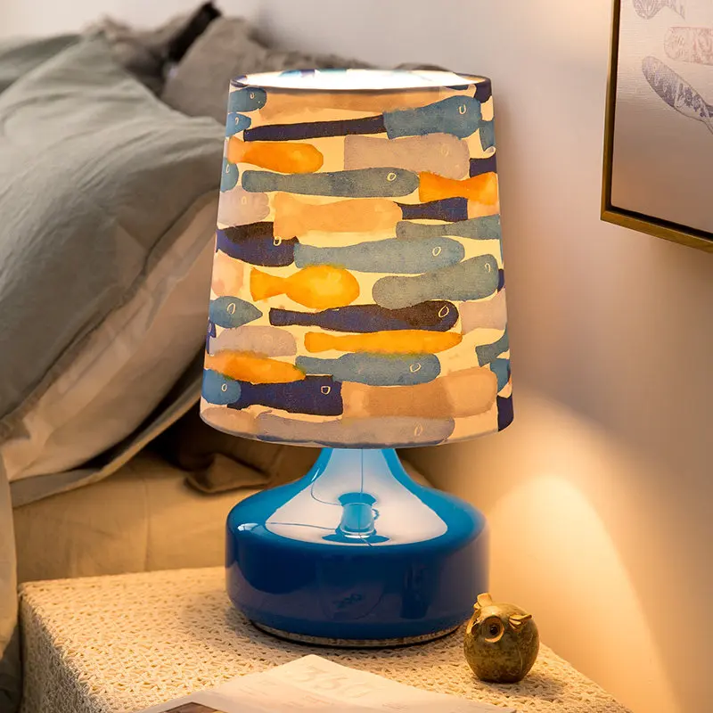 

Creative Printed Fabric Table Lamp Bedroom Bedside Living Room Study Children's Room Dining Warm Romantic Atmosphere Desk Lights