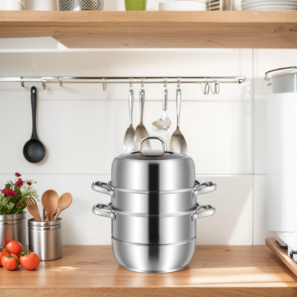 

11inch 3 Tier Stainless Steel Steaming Pot with Lid&Handle Cookware Pot Thick Food Steamer for Vegetable Dumpling Stock