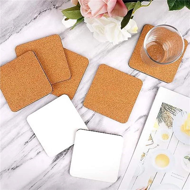 A04G-40 PCS Sublimation Coasters Blank MDF Cork Backed Heat Transfer Coasters For DIY Painting Art Crafts, 3.9 X 3.9 Inches