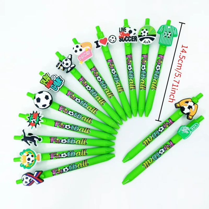 14/24 Uds. Portalápices verde, elemento de fútbol, bolígrafo con parche, tema de ejercicio de fútbol, bolígrafo de prensa, bolígrafo de escritura diario para estudio de oficina