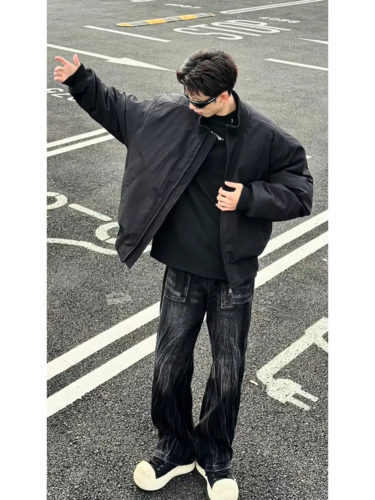 American Style Bomber Flight Jacket Cotton Workwear Men's Winter Coat Short Baseball Suit Loose Fit Warmth Casual Zipper
