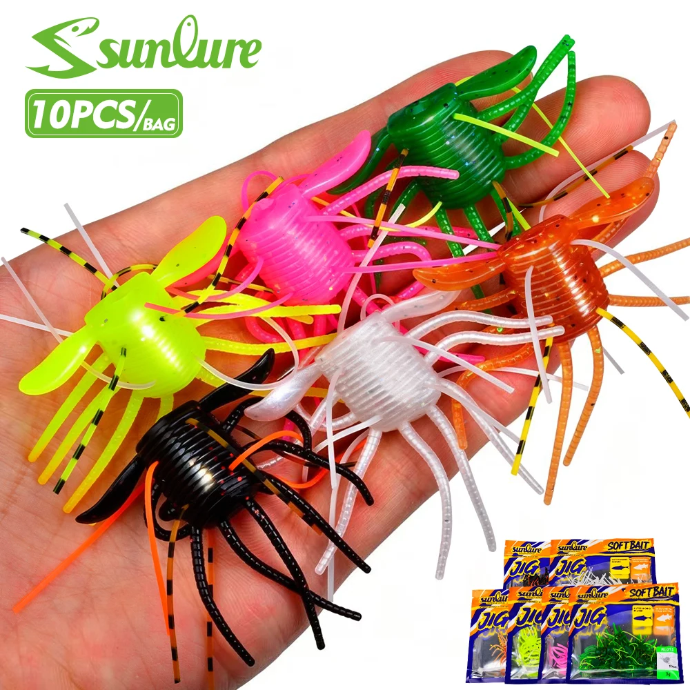 Isca de Pesca Macia em Forma de Aranha Sunlure 10pcs/bag 1.8/3g Isca Realista com Tentáculos 1.5/1.7cm para Robalo e Truta em Água Salgada