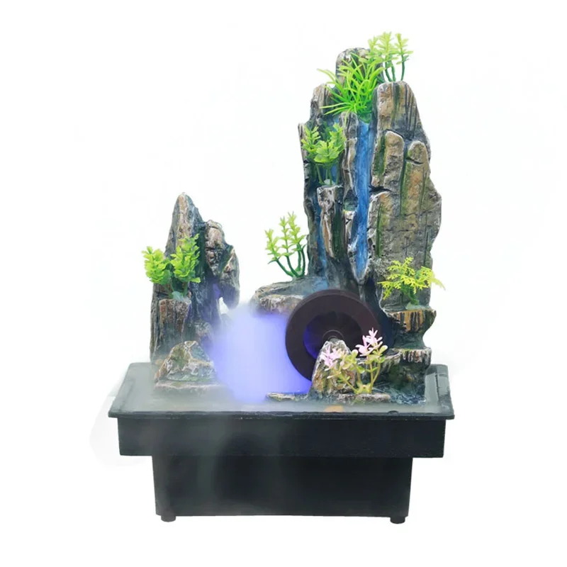 

Indoor Relaxation Desktop Fountain Waterfall with Rockery Plant Atomizing Humidifier Perfect for Office Home Bedroom Desk Decor