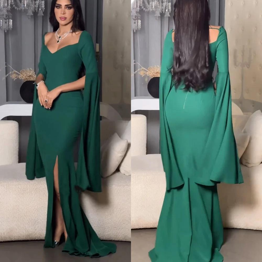 Chinese Style Sizes Available Jersey Pleat Mermaid V-neck Long Dresses Flouncing Celebrity Dresses High Quality Matching Retro