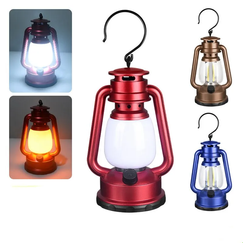 Retro Portable Camping Lantern Dynamic Flame Atmosphere Light Battery Powered LED Table Lamp USB-C Charging Emergency Lighting