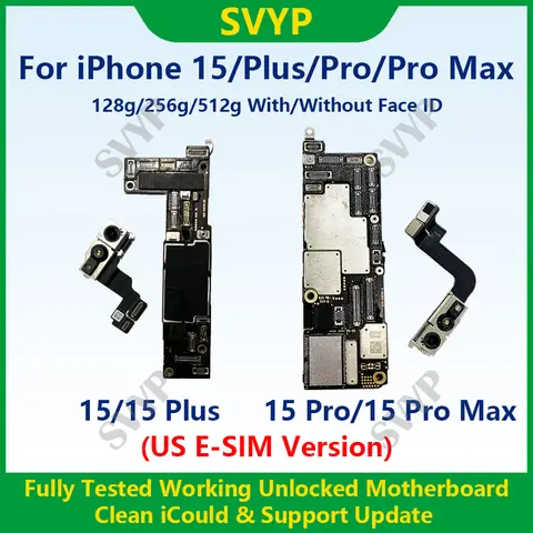 Fully Tested 100%Working Mainboard For iPhone 15 Pro Max Motherboard With Face ID Unlocked And Cleaned iCloud US E-SIM Version