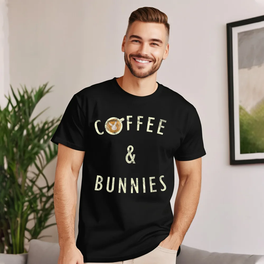 

Coffee And Bunnies Cute Retro T Shirt Short Sleeve Casual Hip Hop Women's Christmas Tees Casual T-shirts O-Neck Premium Cotton