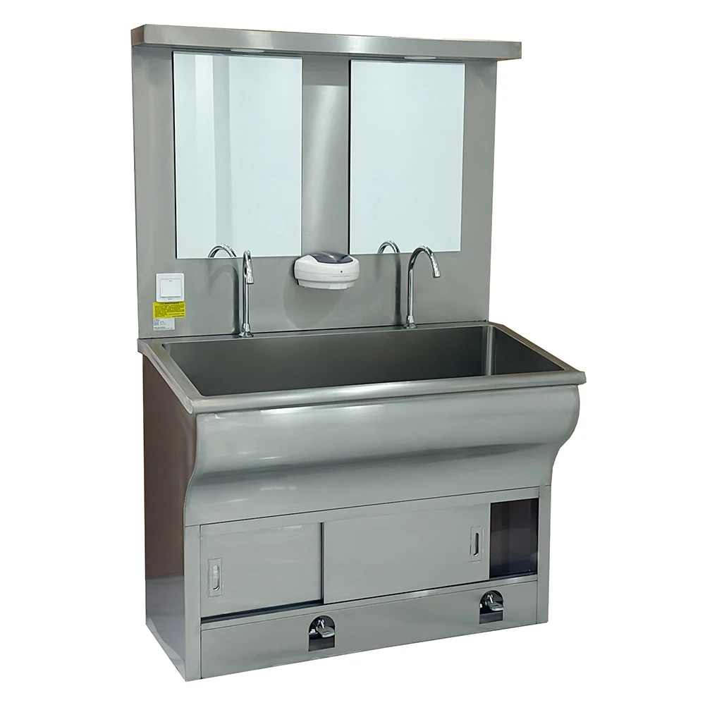 

Настраиваемая больничная мебель из нержавеющей стали 304, раковина для ручной стирки на 2 человека с зеркалом для гостиничной операционной