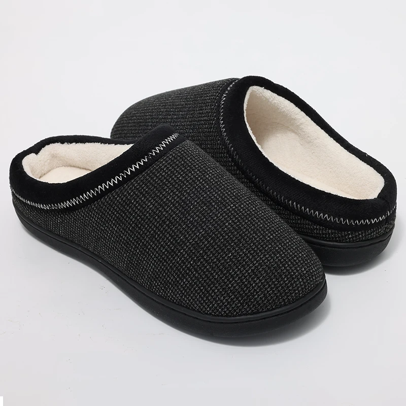 Bebealy Indoor Skin-friendly House Slippers Winter Durable Rubber Sole Non-Slips Slippers Warm Soft Cotton Slippers For Men