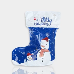 1Pc Christmas Socks Boots Shape Stand-Up Plastic Ziplock Bag Santa Snowman Resindeer Candy Gift Bags New Year Party Xmas Decor