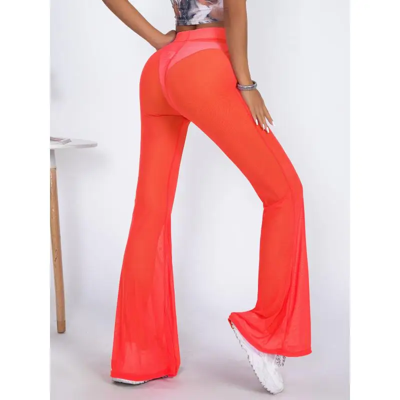 

Оранжевые женские брюки-клеш: летняя мода, четырехстороннее пэчворк-посошивание, новинка, однотонные, сетчатые, Европа и США, размеры M, L, XL, коллекция 2026