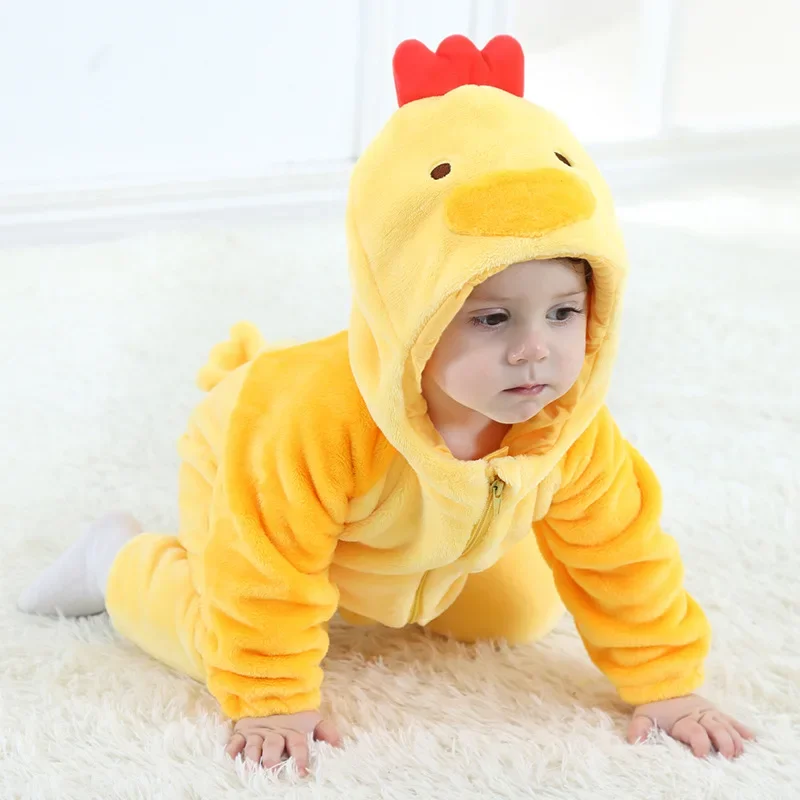 Kigurumi-Disfraz de pollito amarillo para bebé, mono de franela para niño y niña, mono cómodo