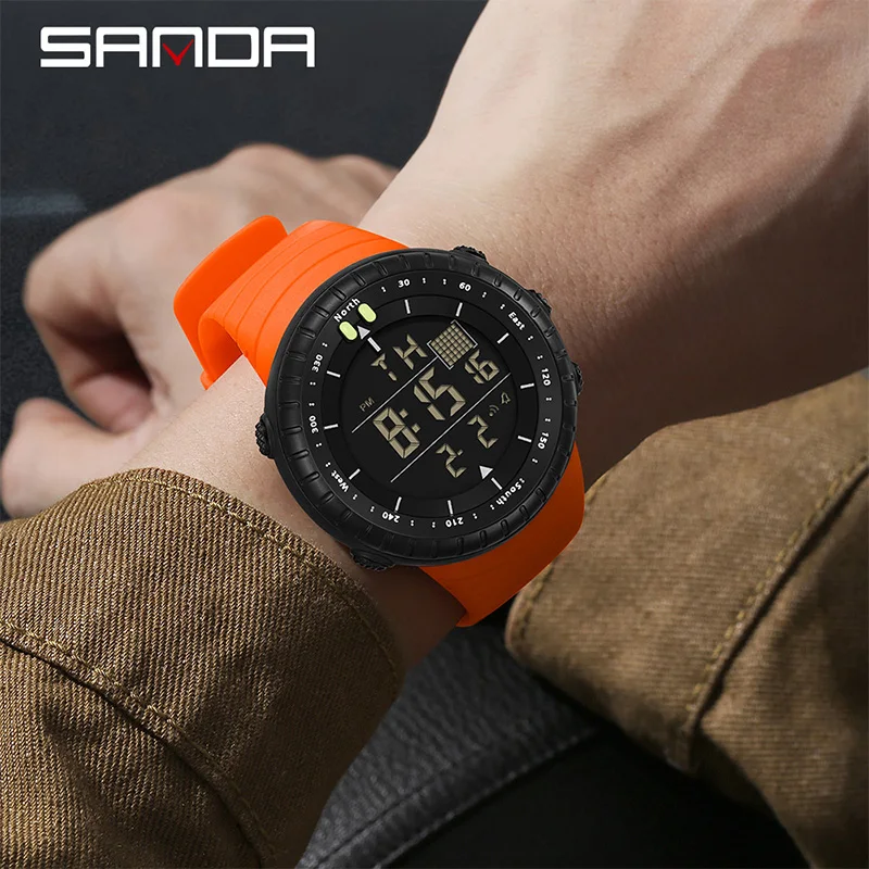 SANDA New Fashion Sports Men\'s Electronic Watch LED Alarm Clock Multi functional Night Light Waterproof Men\'s Watch Reloj Hombre