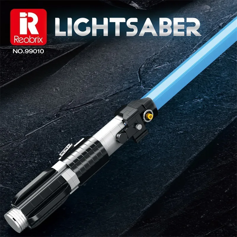 Klemmbausteine Space War Blaues Lichtschwert mit LED-Bausteine-Set, Kreative Kampfwaffen-Montage, Modellbausatz für Jungen, Erwachsene und Kinder, DIY-Sammlerstück, Geschenk, 629 Teile