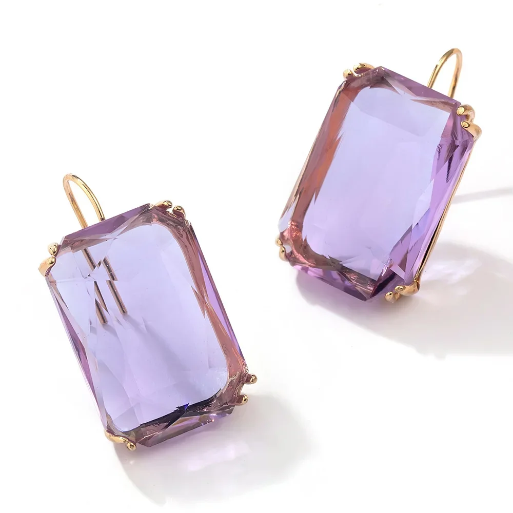 Statement Exaggerated Simple Square Resin Big Candy Color Clear Stone Pendant Hook Drop Earrings for Women Party Jewelry