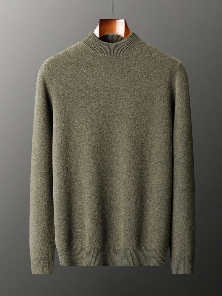 

TLOML Men 100% Cashmere Sweater Autumn Winter Soft Warm Mock Neck Pullover Cashmere Knitwear Basic Smart Casual Thick Comfy Tops