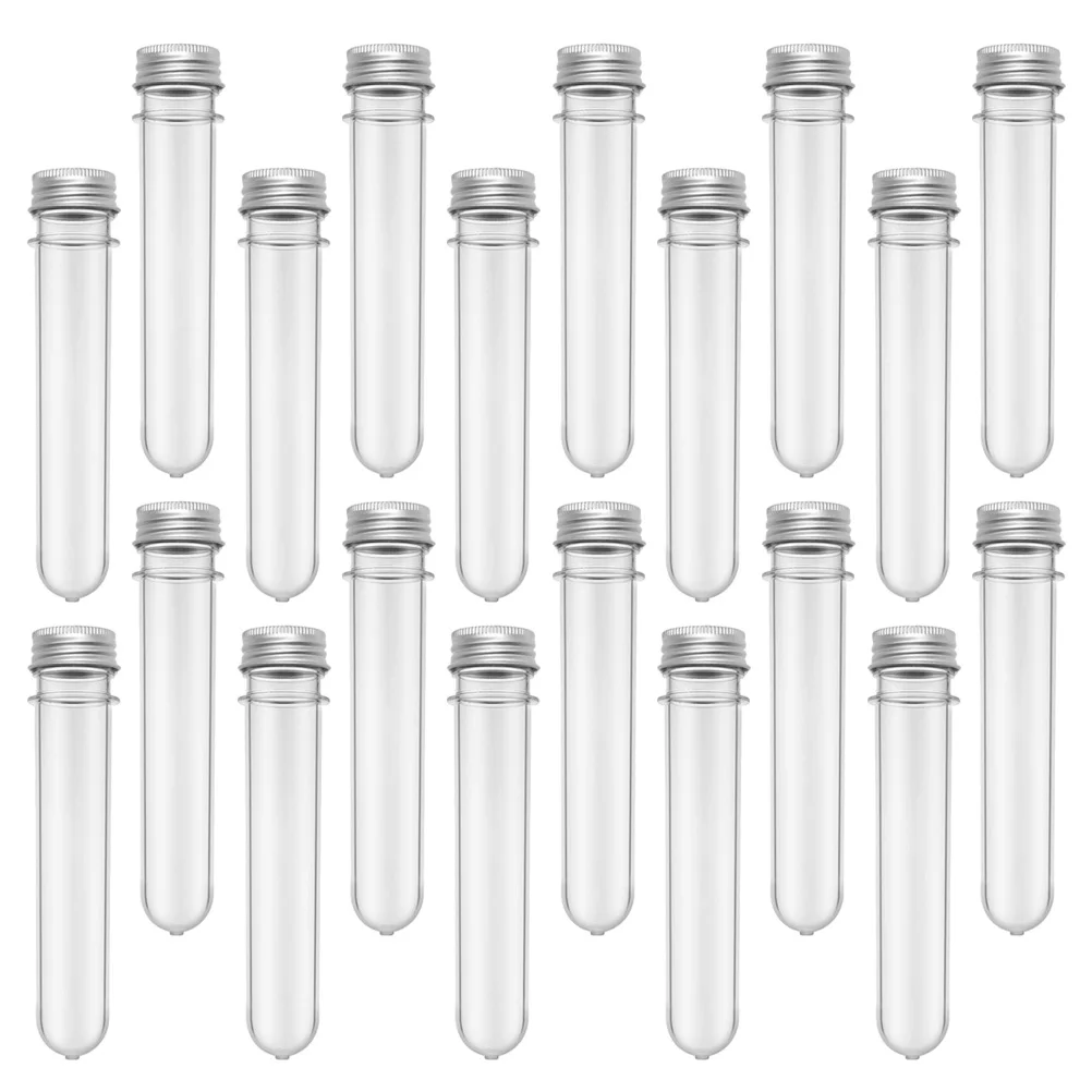 20pcs Test Tube Bottle Clear Transparent Plastic Candy Holders Leak Proof Screw Cap Containers for Party Favors Wedding
