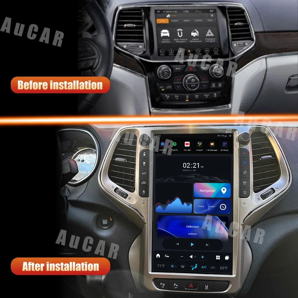 AuCar T-Style Android 12 Head Unit Car Radio For Jeep Cherokee 2014-2020 GPS Navigation 1920*1080 13.6 Inch