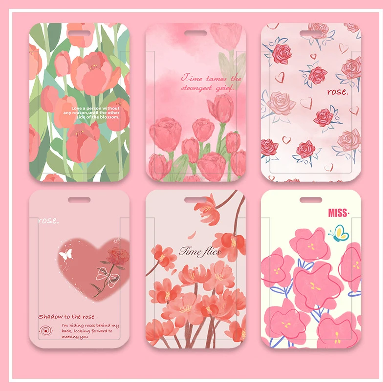 ที่ใส่บัตรรูปภาพดอกไม้ลายดอกไม้ที่ใส่บัตรประชาชนสีน้ำมันสไตล์ยุโรปที่ใส่บัตรสำนักงานน่ารักลายดอกไม้