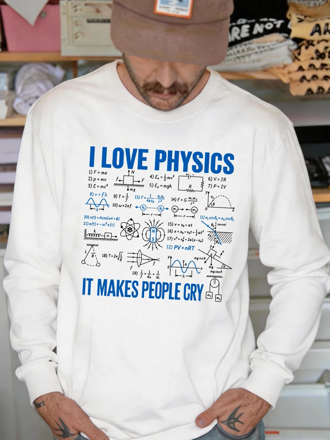 Long Sleeve Pure Cotton T-Shirt Unisex Loose Print High School Formula Fun Ins Love Physics Tee Breathable Soft Comfortable