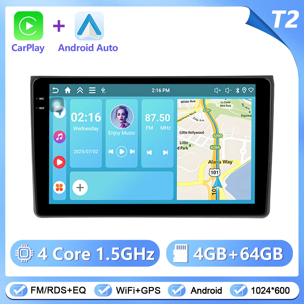 Podofo CarPlay Android Auto Radio voor Audi A4 2004-2008 Auto Intelligent Systeem 2Din GPS Stereo Head Unit Multimedia Speler