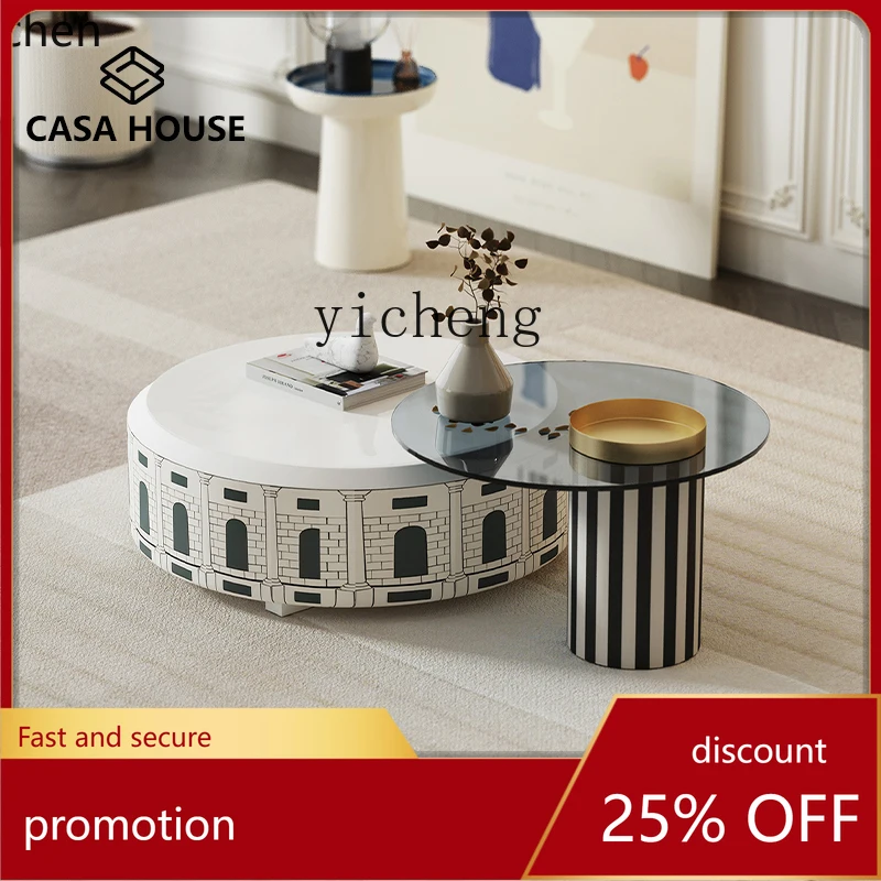 

ZML light luxury modern living room coffee table household small apartment hand-painted painting round edge table combination