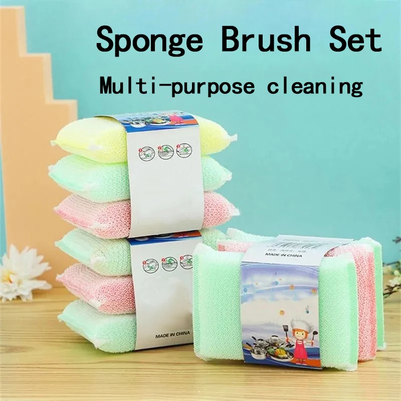 3PCS/Set Thickened Dishwasher Sponge Brush High-Density Sponge-Block Kitchen Supplies Brush-Bowl-Cloth Hundreds Of Clean Cloth