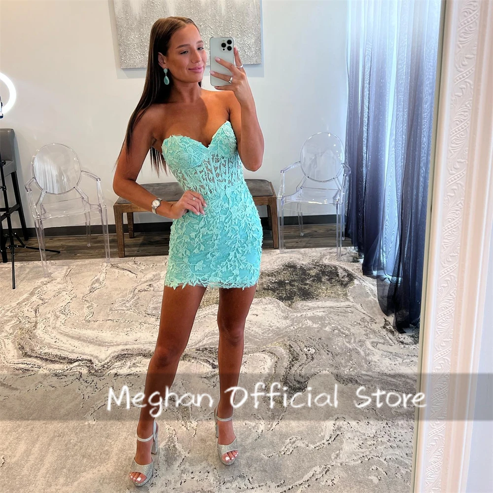 Hot Pink Strapless Homecoming Dress Sweetheart Neck Lace Appliques Corset Prom Dress Mini Cocktail Dress Customized