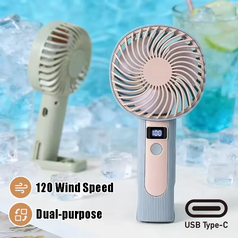

Портативный USB-вентилятор с цифровым дисплеем, 120 регулируемых скоростей ветра, складная подставка для настольного или ручного использования, незаменимое средство для охлаждения