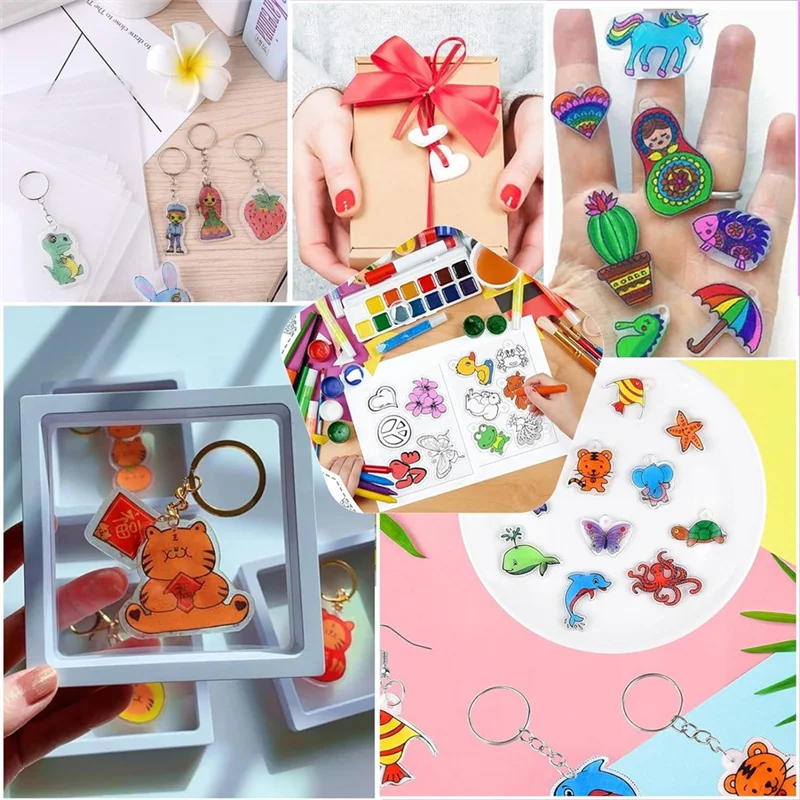

Practical-160Pcs Shrink Plastic Sheets Kit,7.9 X 5.7 Inch Shrink Paper Sheets And Keychains Making Accessories For Kids DIY Craf