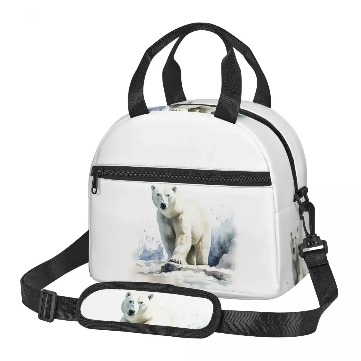 Watercolor Standing In The Snow Polar Bear Lunch Bags Insulated Bento Box Lunch Tote Picnic Bags Cooler Bag for Woman Work