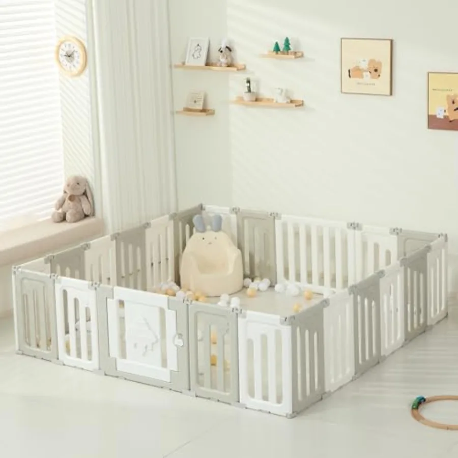 

22-Panel Baby Playpen Foldable Extra Large Play Yard for Babies and Toddlers Portable Baby Fence with UFO Design Activity Gate