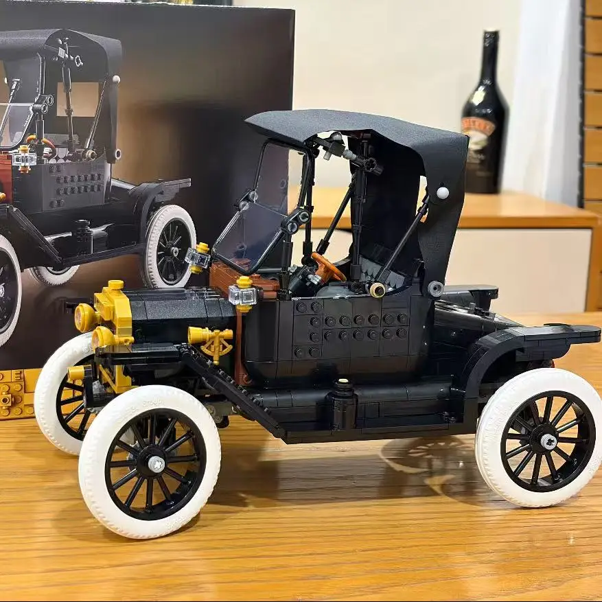 Nouveau kit de blocs de construction de voitures classiques vintage 1008 pièces, modèle de véhicule rétro, jouet DIY, cadeau éducatif