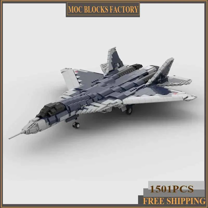 Military Aircraft Model Moc Building Bricks SU57 Stealth Fighter Technology Modular Blocks Gift Christmas Toys DIY Sets Assembly