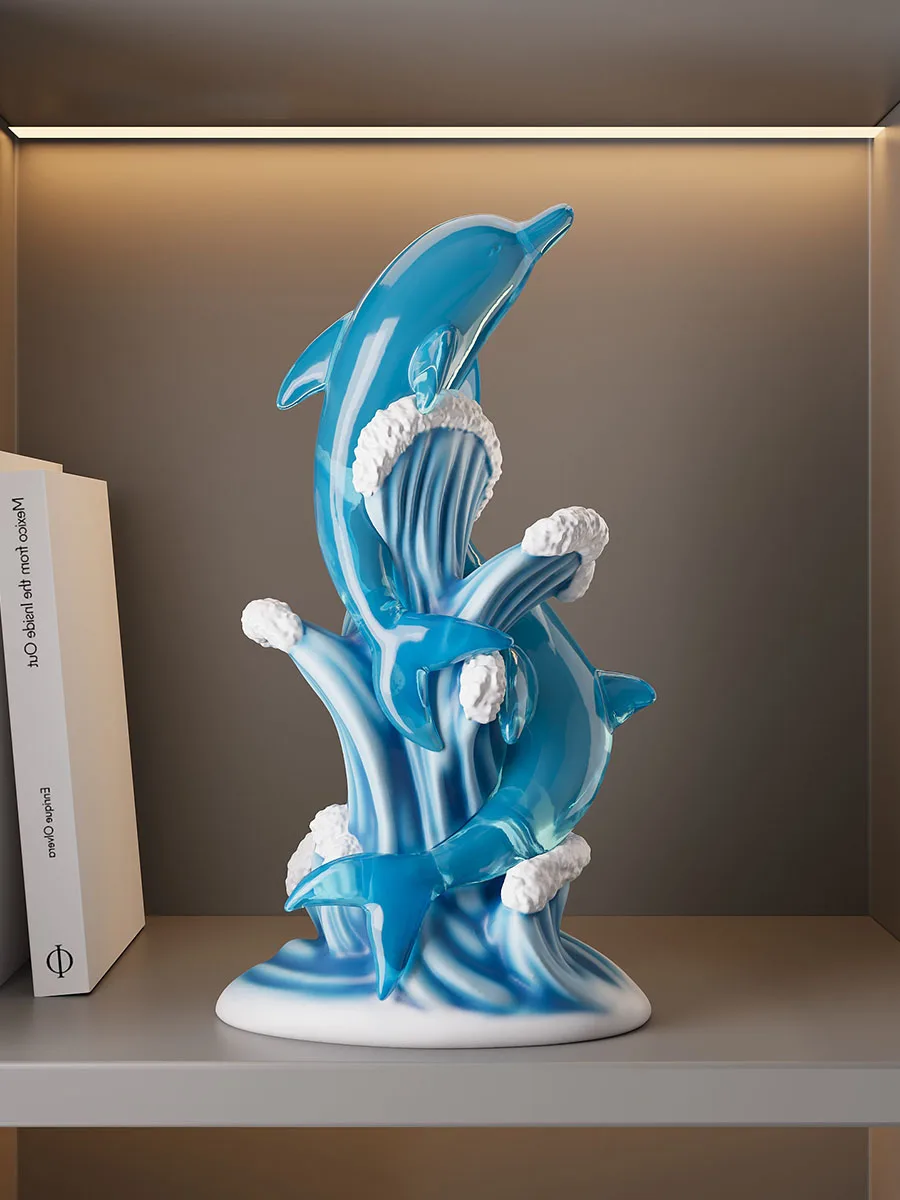 

Sculpture Dolphin Chasing Waves Figurine,Creative Desktop Decoration,Nordic Living Room,Foyer,Wine Cabinet,Statue Customized