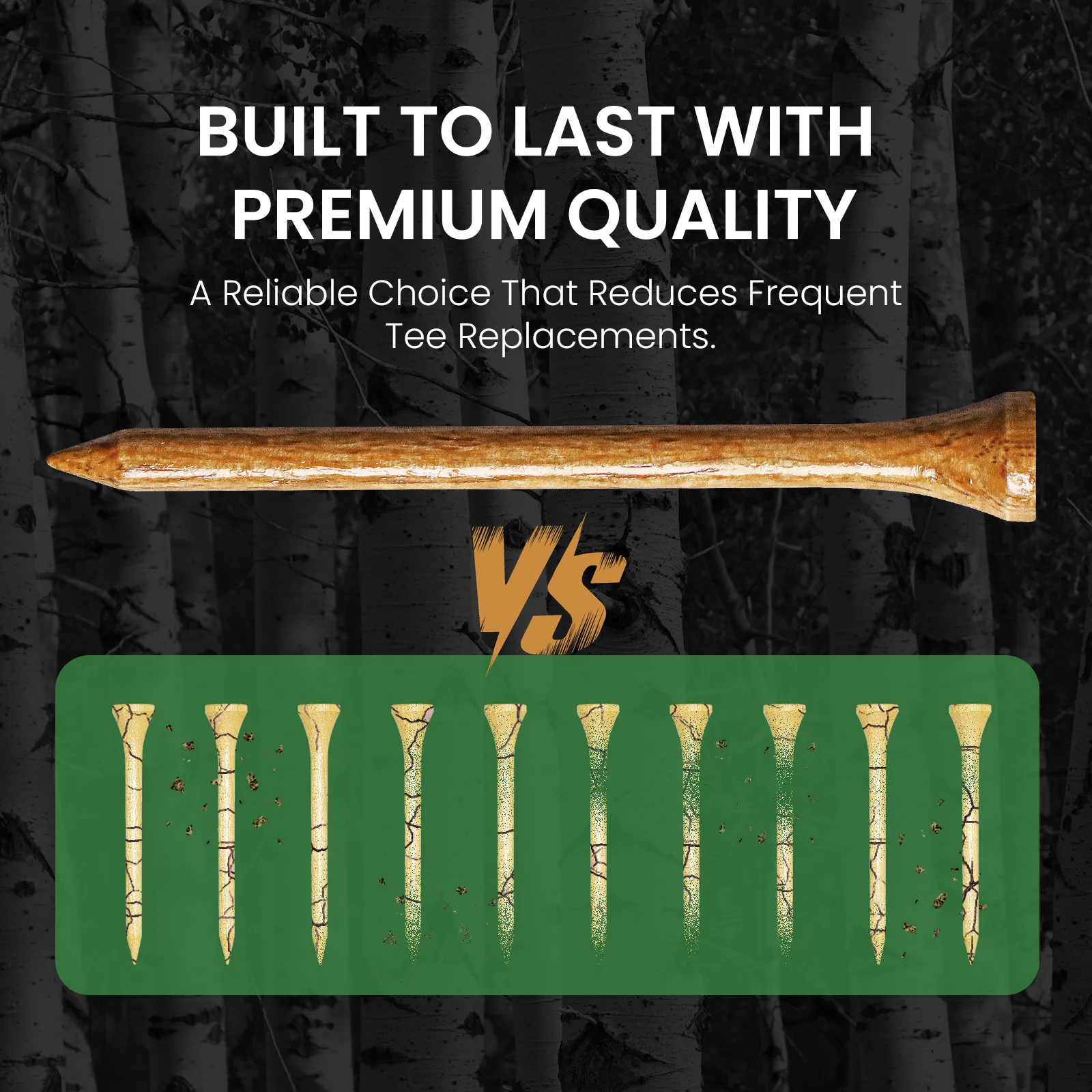 100/250P Premium Wooden Golf Tees for Men 2 3/4 & 3 1/4 Inch Western Birch, Reduce Friction, Sturdy Base, Long-Lasting Durab