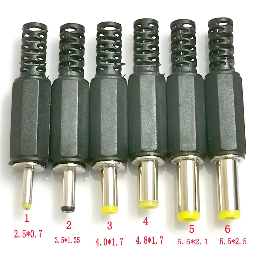 10Pcs DC power plug 5.5*2.1/5.5*2.5/4.8*1.7/4.0*1.7/3.5*1.3/2.5*0.7mm Male Mount Jack Plug Connector Wire Terminals Adapter