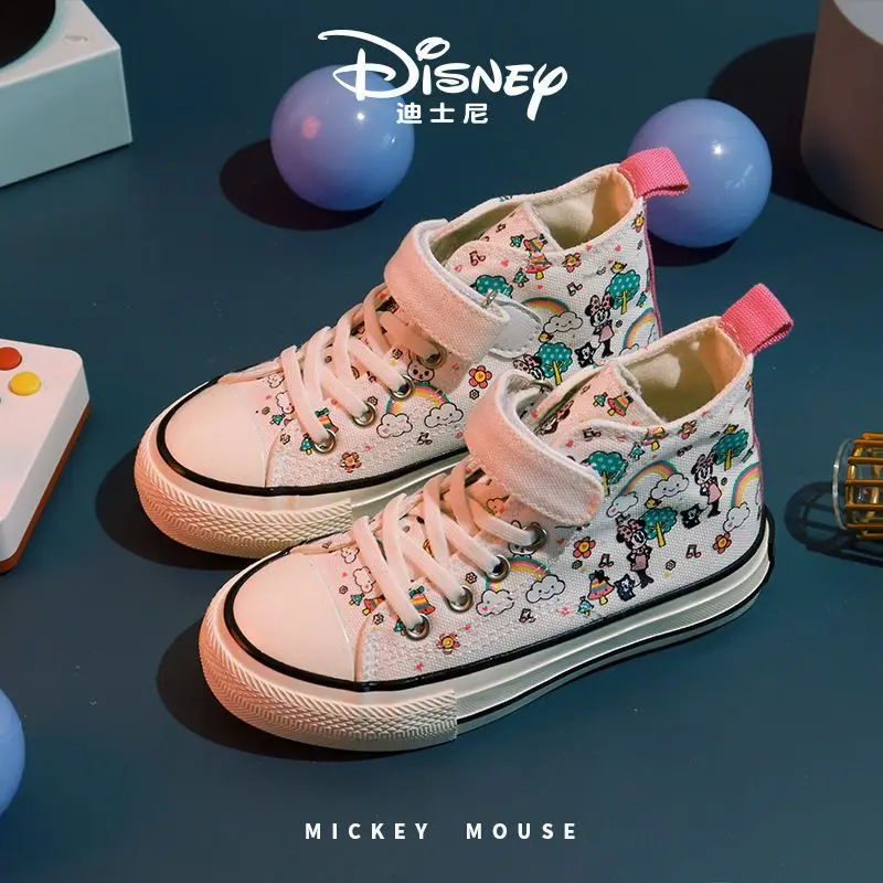 Girls Canvas Shoes Real Photo Minnie Mouse Spring Autumn New Children's Student Fashion Joker Children's High-top Board Shoes