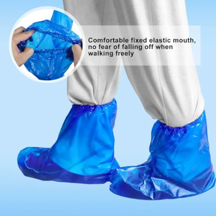 실내 및 실외 사용을 위한 100쌍 일회용 플라스틱 부츠 커버 비오는 날 건설에 이상적인 방수 신발 커버