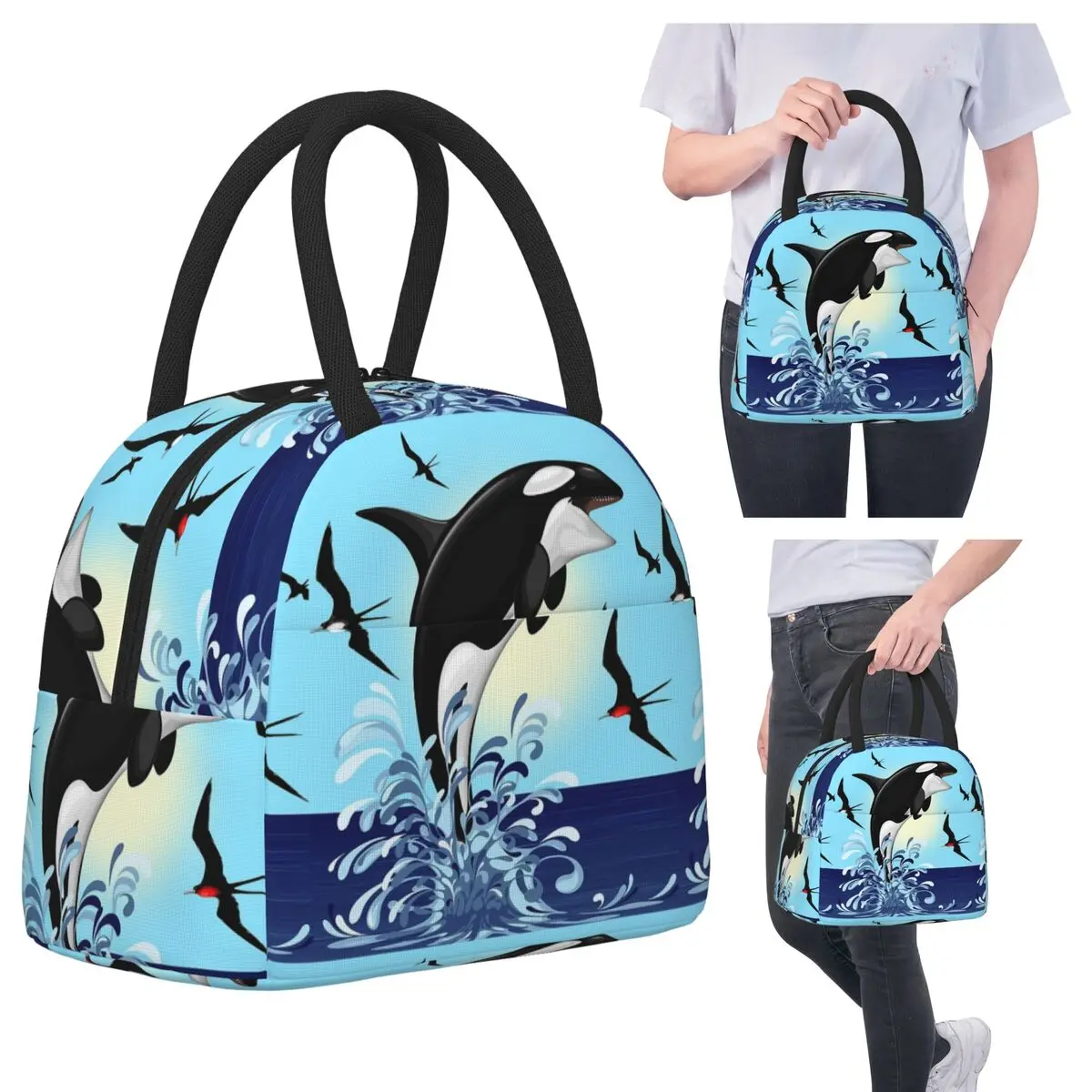 

Orca Killer Whale Jumping Out The Ocean Insulated Lunch Bag for Kids School Cooler Thermal Food Box Tote Portable Lunch Boxes