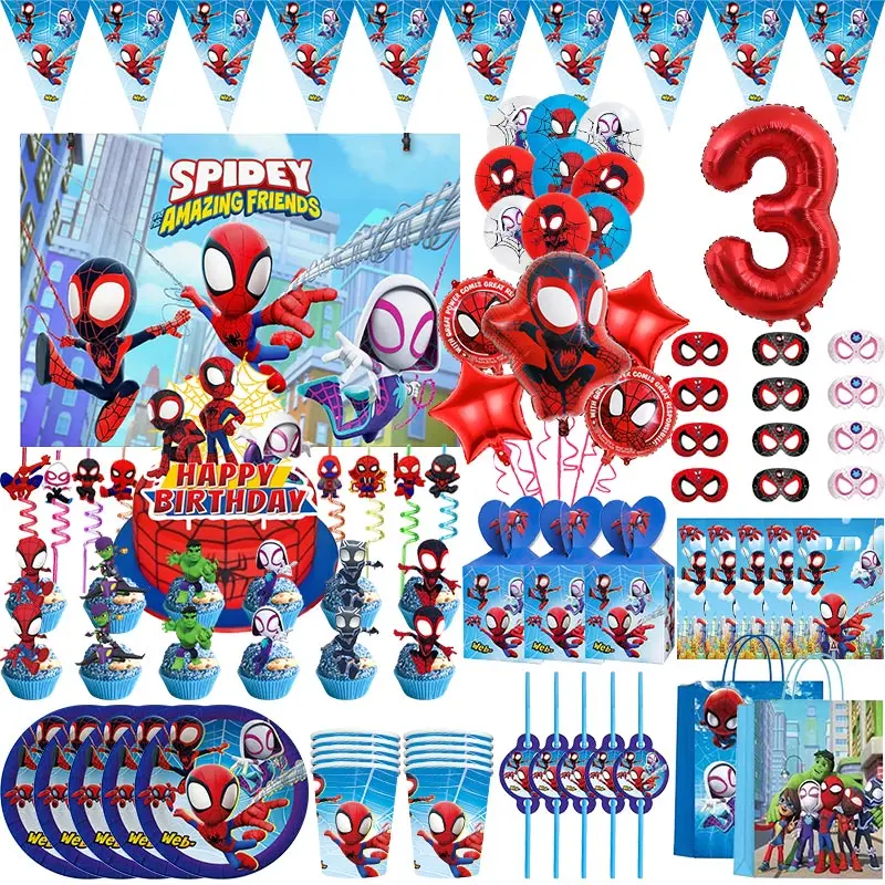 Spidey And His Amazing Friends Birthday Party Decoration Boys Spidey Theme Tableware Cup Plate Spiderman Balloon Party Supplies