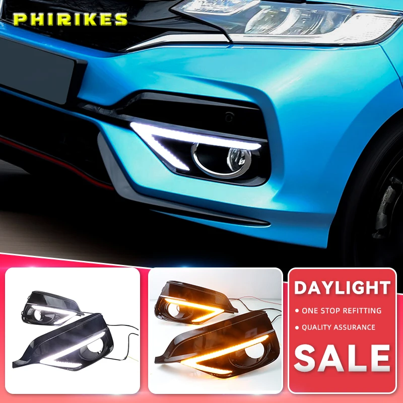 

2PCS For Honda Fit Jazz Sport RS 2018 2019 Turn Yellow Signal Relay Waterproof Car DRL 12V LED Daytime Running Light Fog Lamp