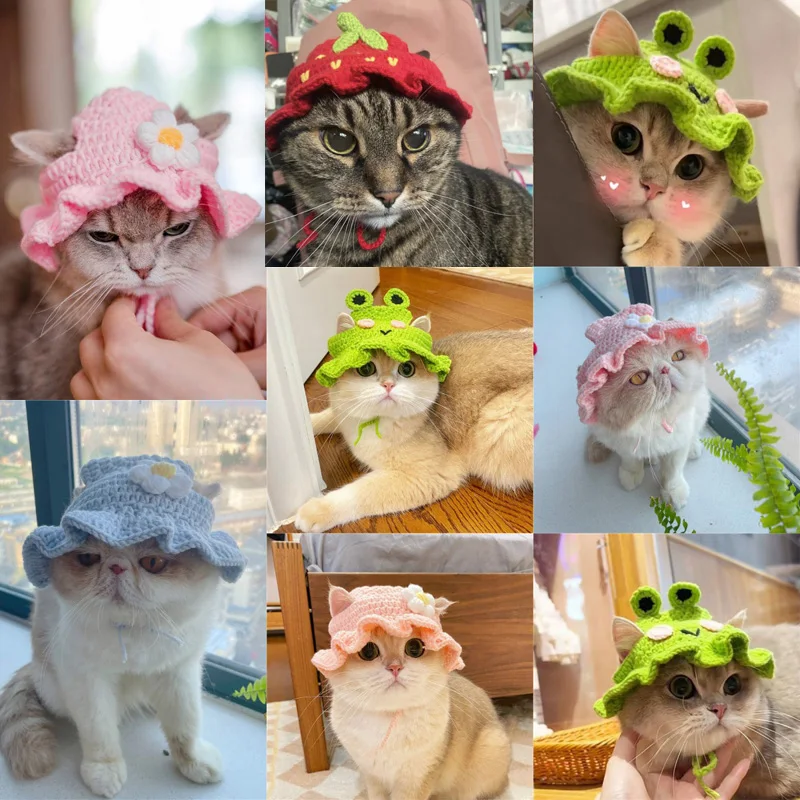 Autumn Winter Cat Hat Elastic Cute Refined Pet Hat Puppy Kittens Knitted Hat Party Photo Shoot Props Decoration Cat Accessories