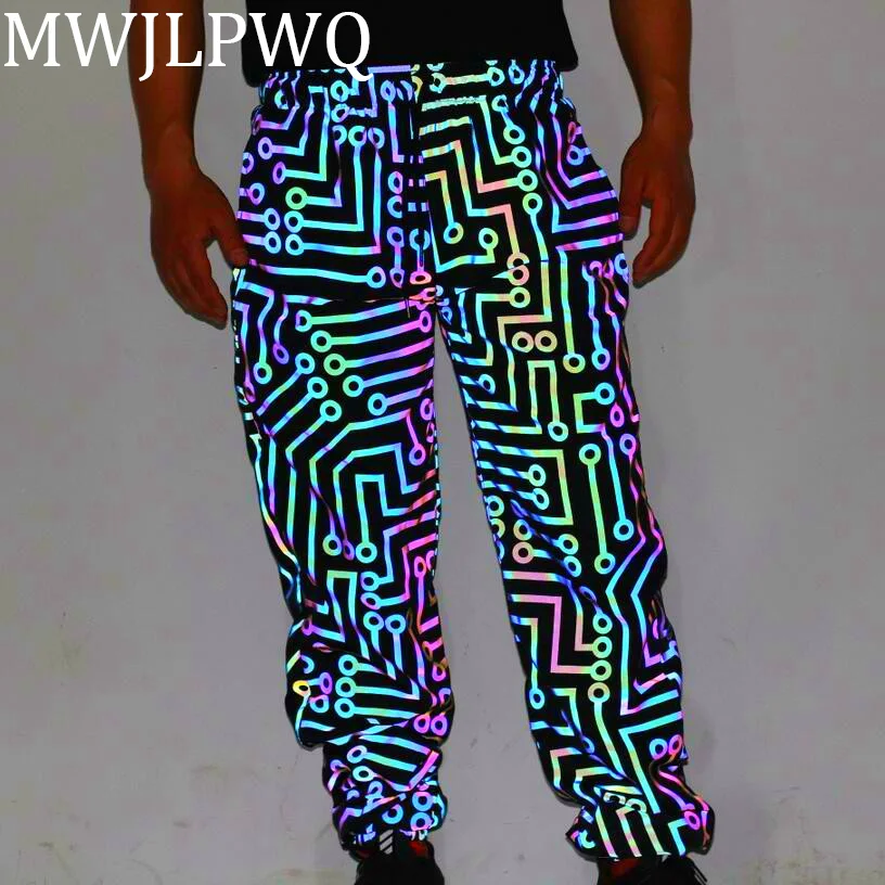 

MWJLPWQ American Color Reflective Male Sports Pants High Street 2025 Autumn Pencil Bottom Hiphop Loose Casual Trousers 010448